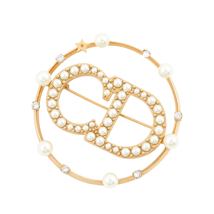 Dior plaqué Cristal et Perles fantaisie Clair D Lune Broche Doré