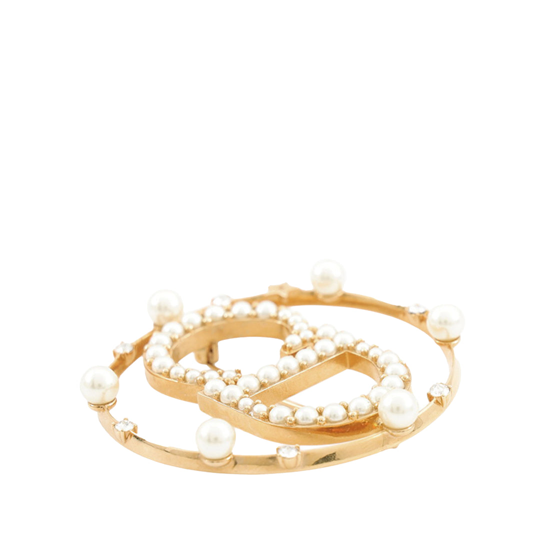 Dior plaqué Cristal et Perles fantaisie Clair D Lune Broche Doré