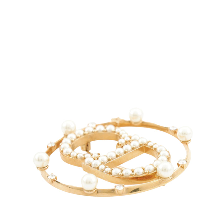 Dior plaqué Cristal et Perles fantaisie Clair D Lune Broche Doré