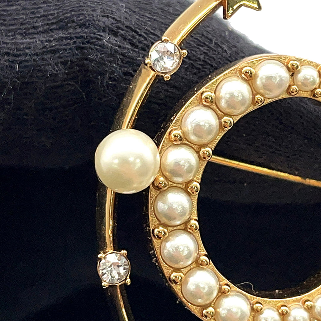 Dior plaqué Cristal et Perles fantaisie Clair D Lune Broche Doré