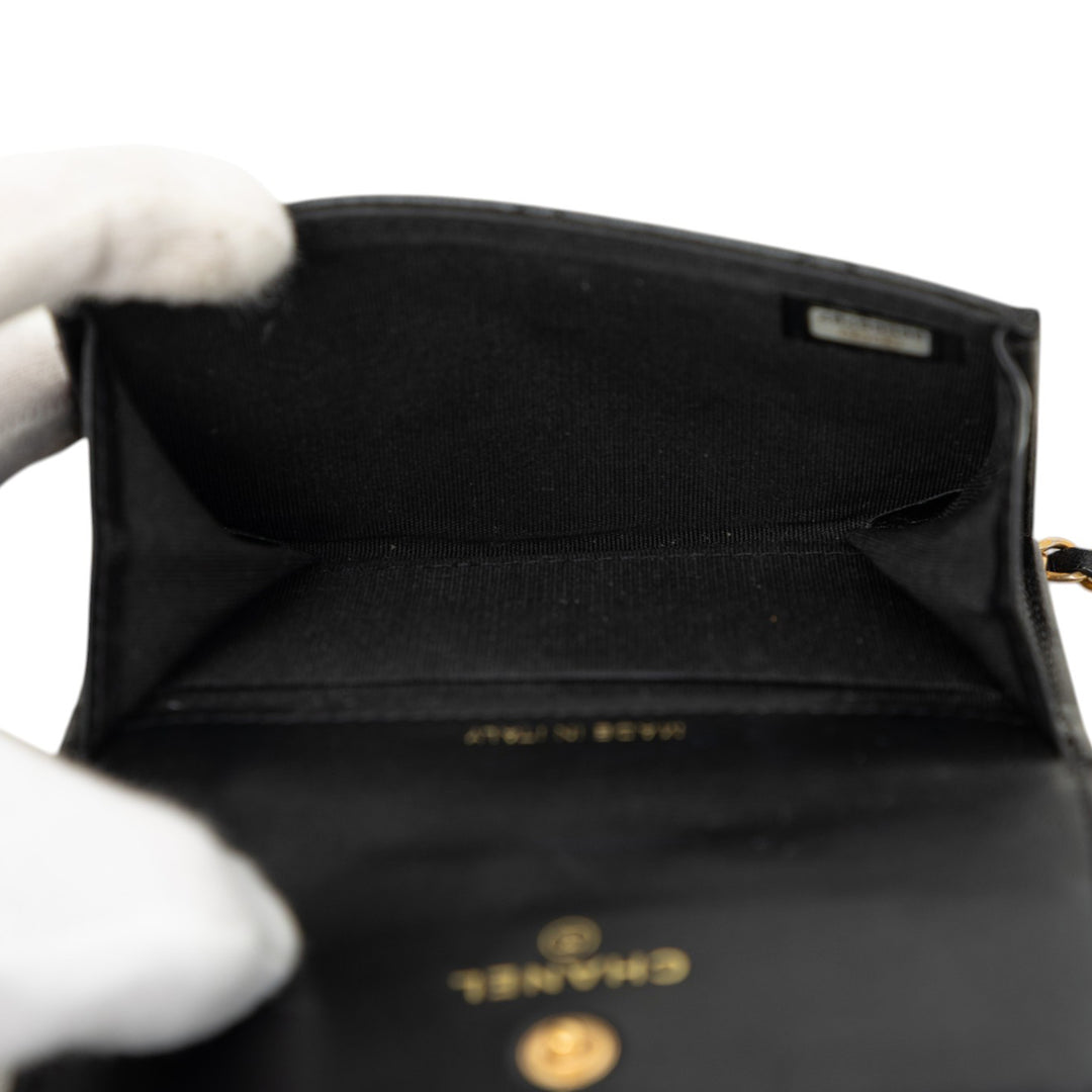 CC Matelassé Porte-cartes avec chaîne Cuir d'agneau Noir