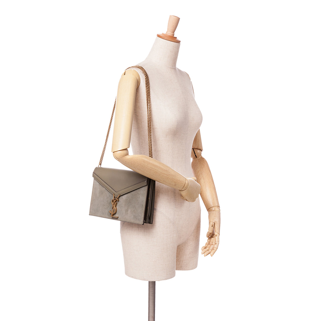 Saint Laurent Daim and Cuir de veau Monogram Cassandra Clasp Bag Marron – GABY PARIS Authentique