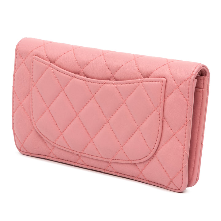 Chanel CC Quilted Cuir d’agneau Bifold Long Wallet Rose