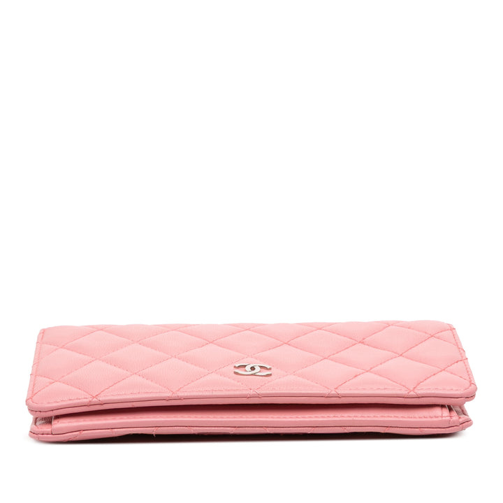 Chanel CC Quilted Cuir d’agneau Bifold Long Wallet Rose