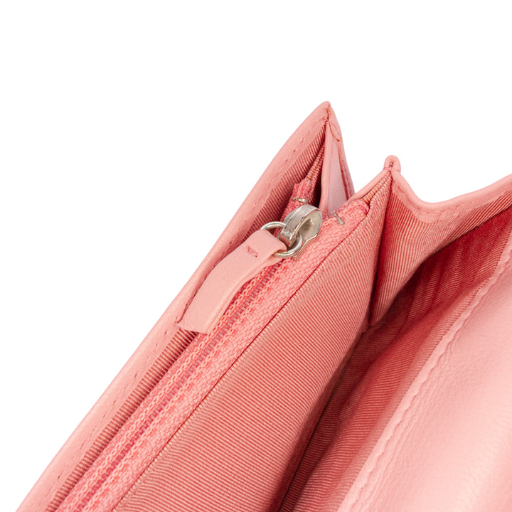 Chanel CC Quilted Cuir d’agneau Bifold Long Wallet Rose
