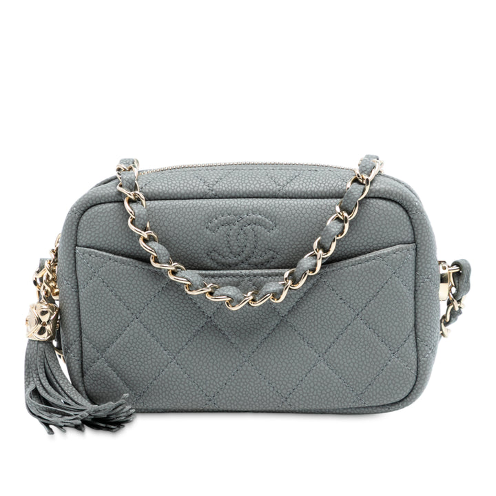 Chanel Mini Matelassé Caviar Coco Pompon Camera Étui