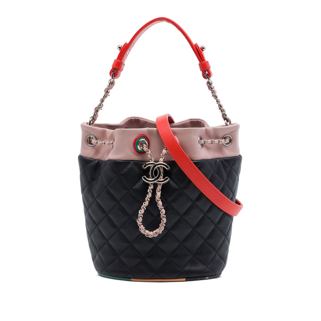 Chanel CC Multicolor Matelassé Cuir d’agneau Cuba Drawstring Bucket Sac