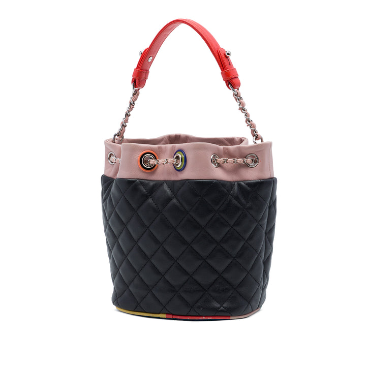 Chanel CC Multicolor Matelassé Cuir d’agneau Cuba Drawstring Bucket Sac