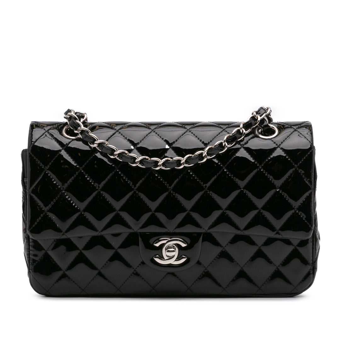 Medium Classic Patent Double Flap Black - Gaby Paris