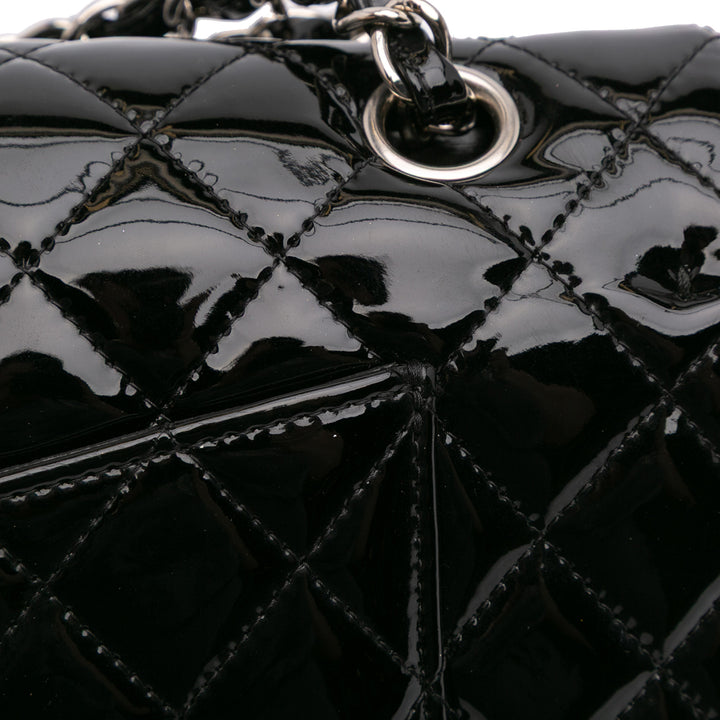 Medium Classic Patent Double Flap Black - Gaby Paris