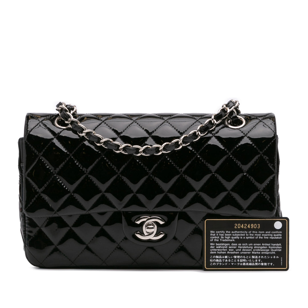 Medium Classic Patent Double Flap Black - Gaby Paris