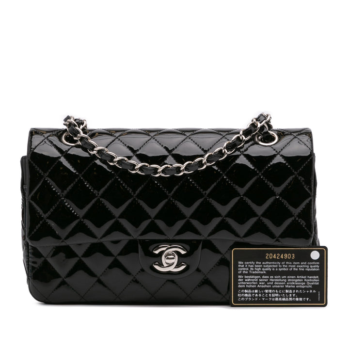 Medium Classic Patent Double Flap Black - Gaby Paris