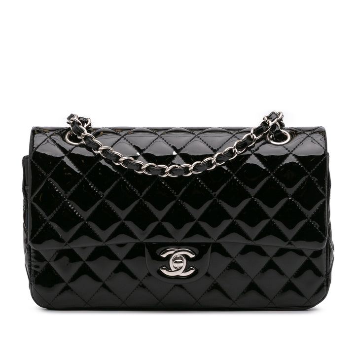 Medium Classic Patent Double Flap Black - Gaby Paris