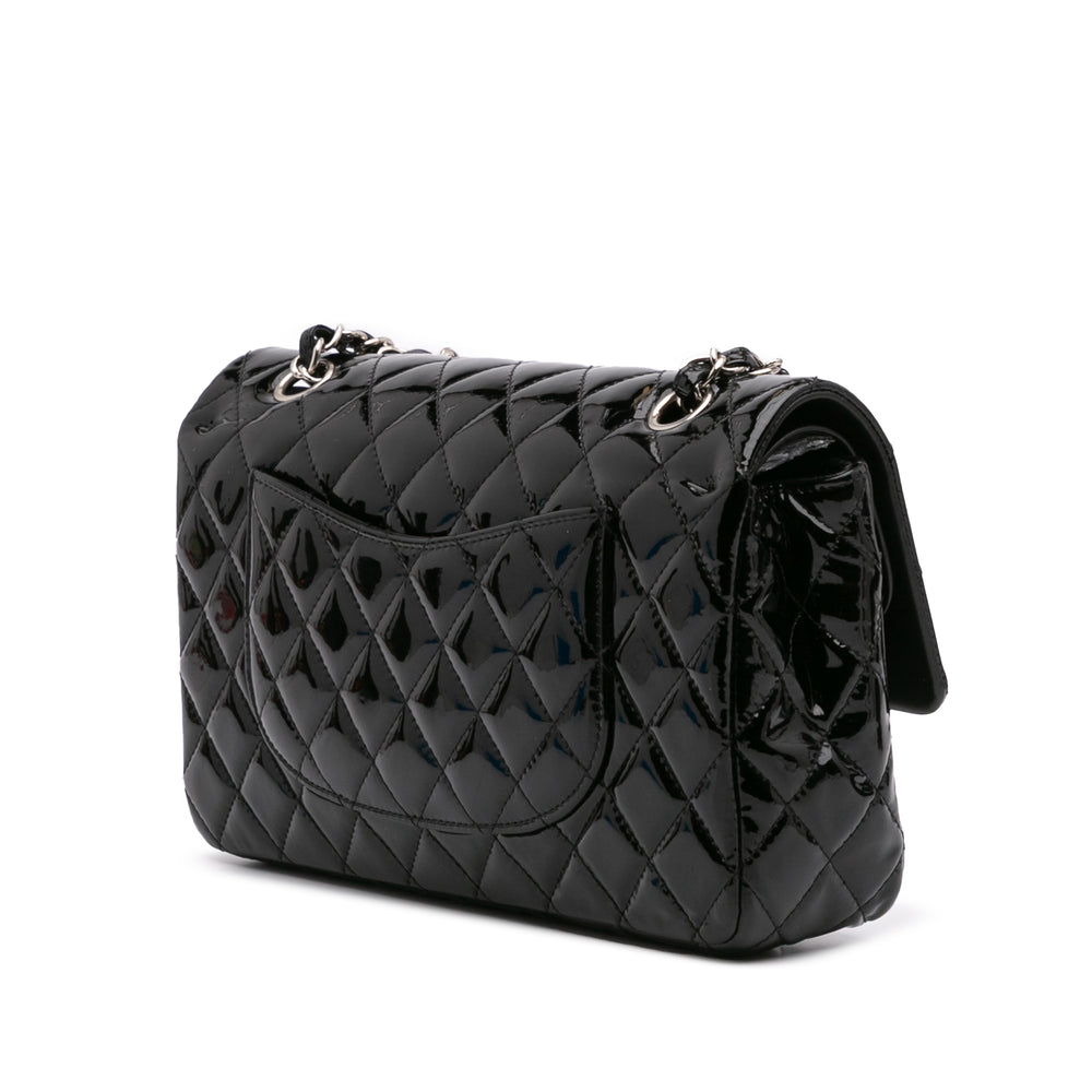 Medium Classic Patent Double Flap Black - Gaby Paris