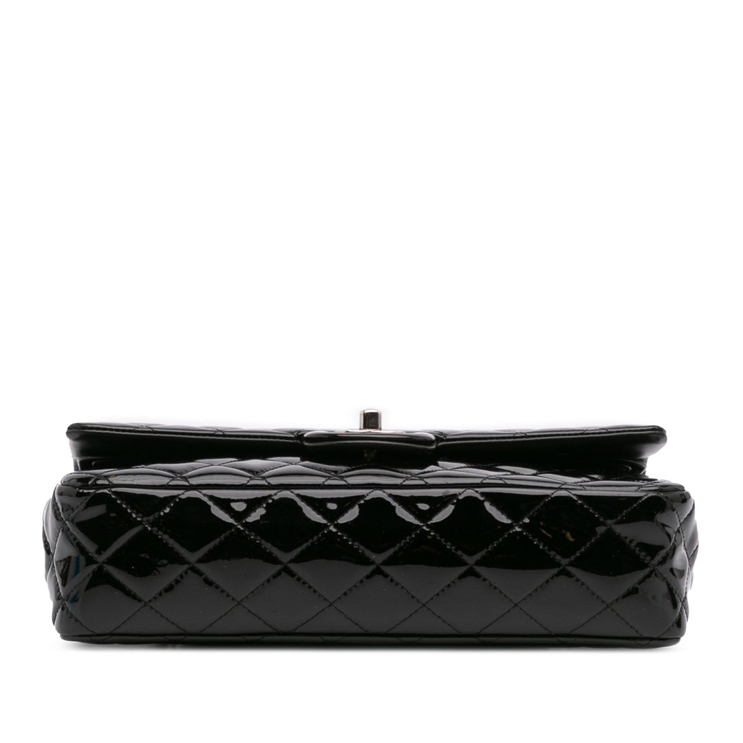 Medium Classic Patent Double Flap Black - Gaby Paris