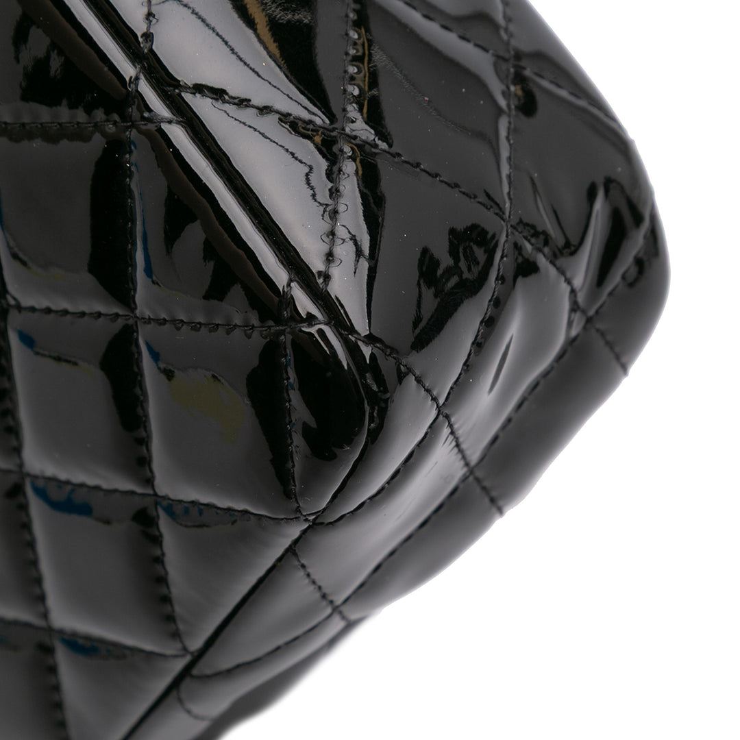 Medium Classic Patent Double Flap Black - Gaby Paris