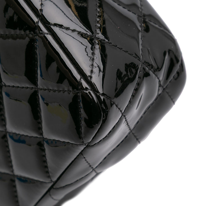 Medium Classic Patent Double Flap Black - Gaby Paris