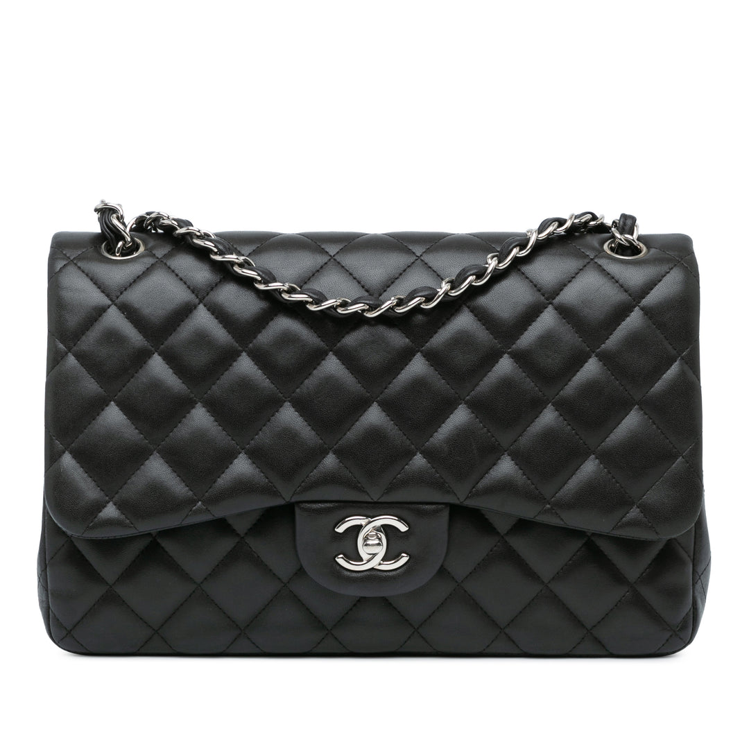 Jumbo Classic Lambskin Double Flap Black - Gaby Paris