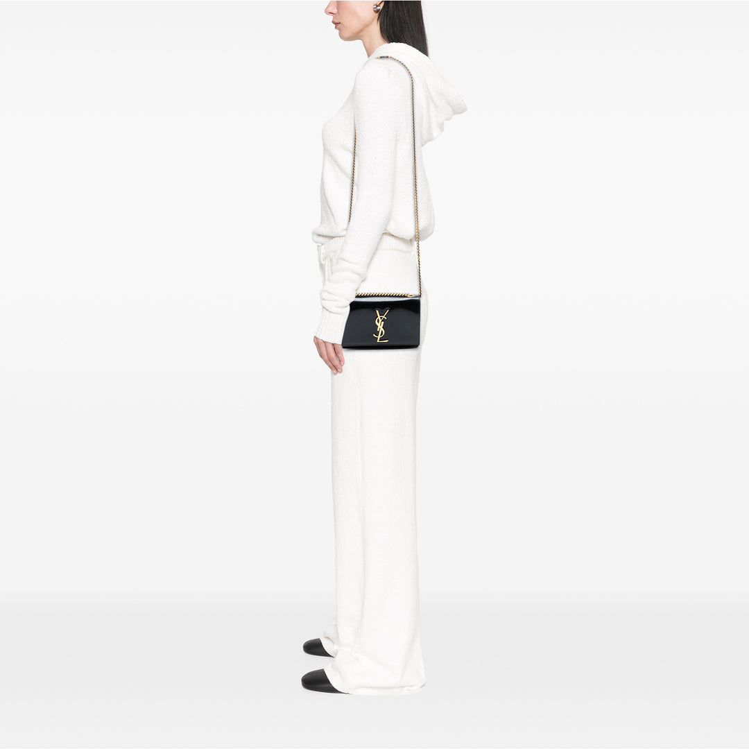 Saint Laurent Small Cuir verni Monogram Kate Sac porté croisé Noir – GABY PARIS Authentique