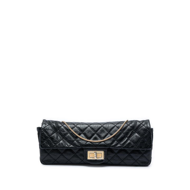 Matelassé Glacé Reissue 2.55 East West Rabat simple Cuir de veau Noir
