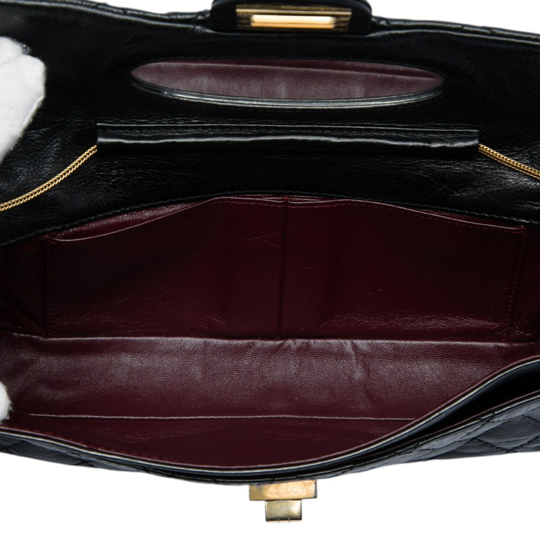 Matelassé Glacé Reissue 2.55 East West Rabat simple Cuir de veau Noir