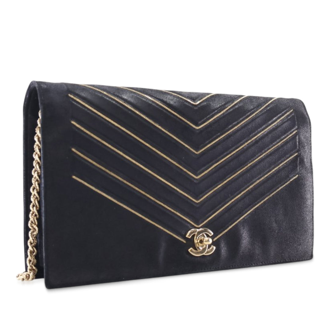 Chanel Chevron Nubuck Micro Chain Embellished Flap Noir – GABY PARIS Authentique