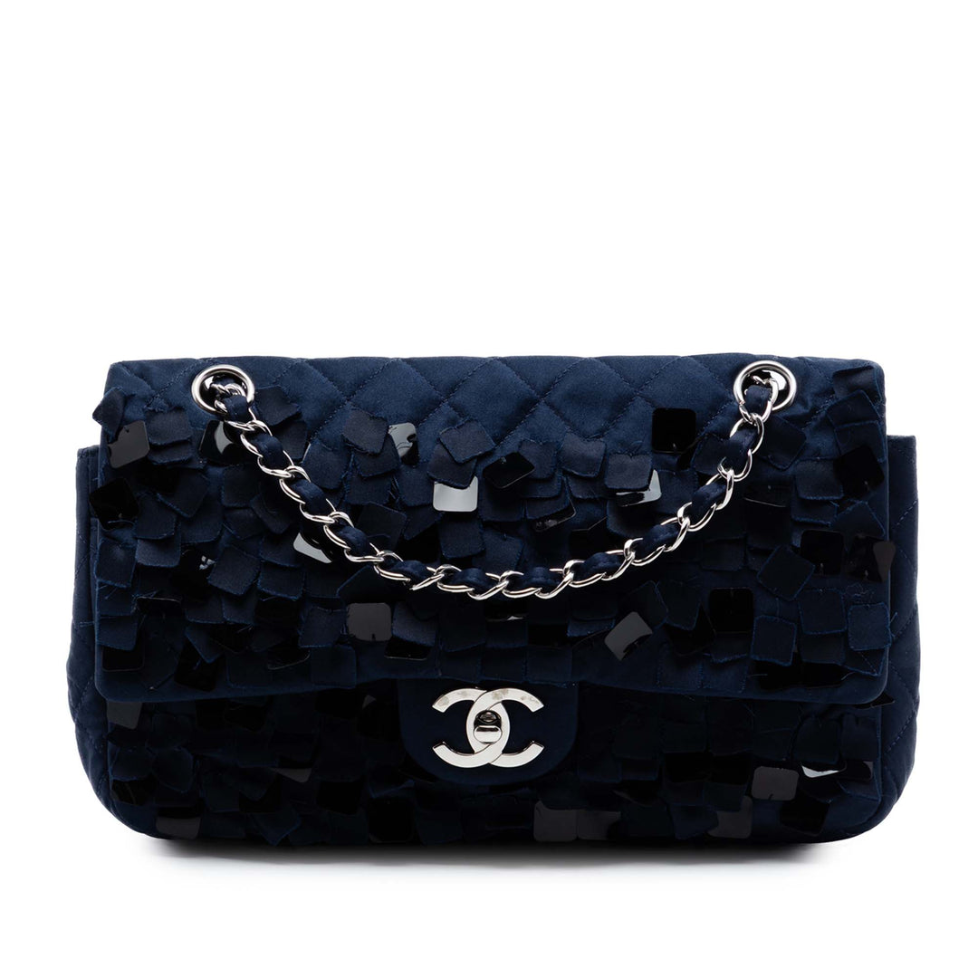 Chanel Medium Classic Satin Paillette Embellished Double rabat