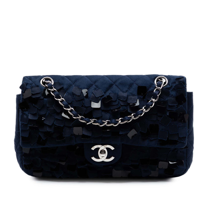 Chanel Medium Classic Satin Paillette Embellished Double rabat