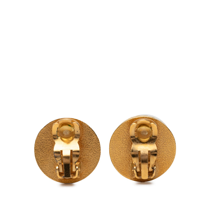 Chanel CC plaqué et Émail Rond Clip On Boucles d’oreilles