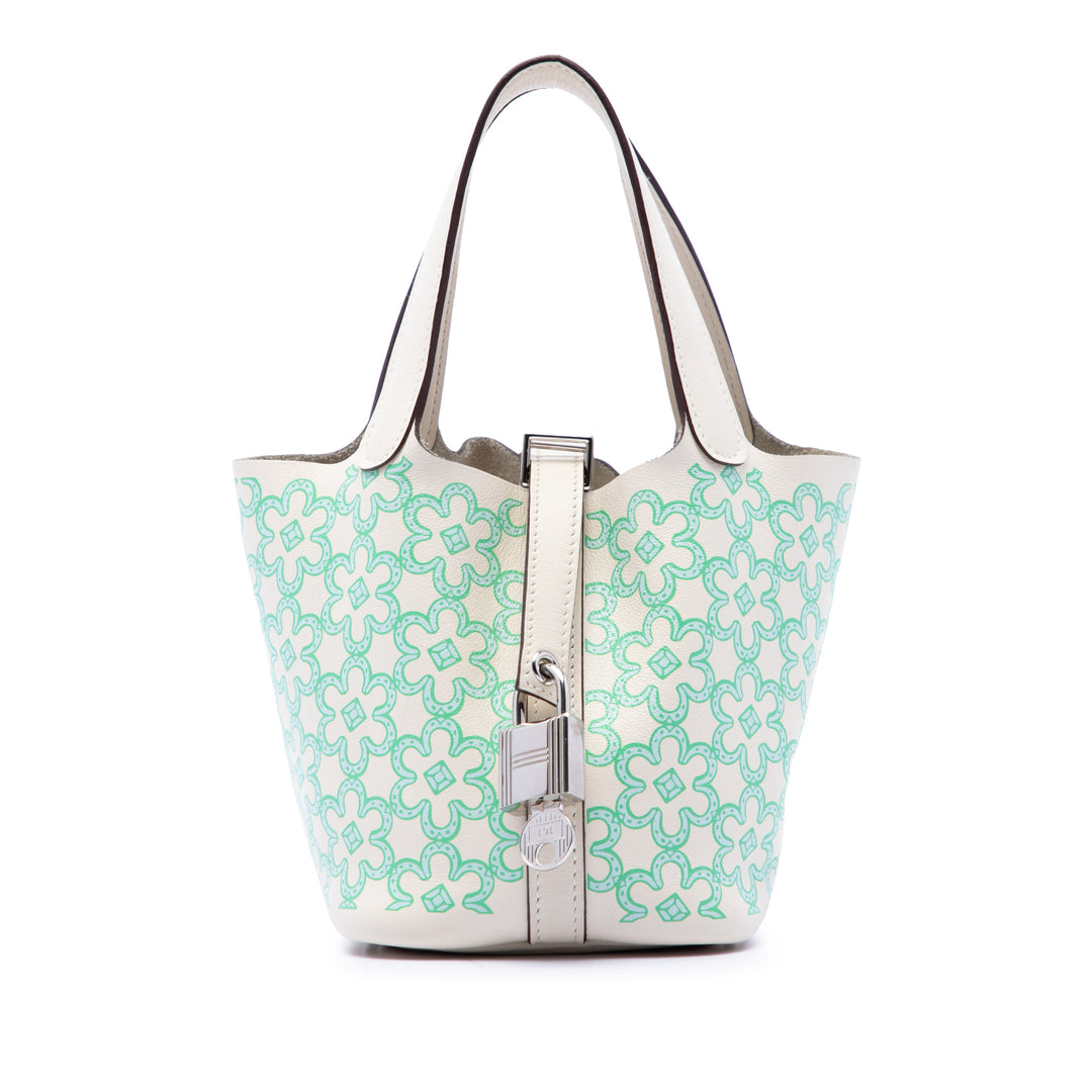 Hermès Lucky Daisy Picotin Lock 14 Micro Swift Blanc – vue principale – GABY PARIS