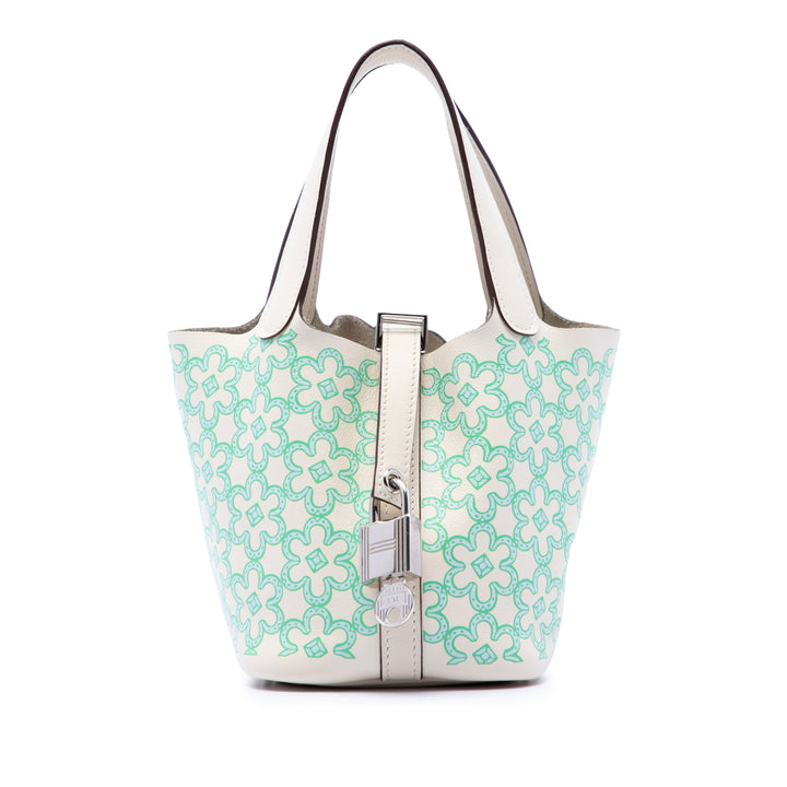 Hermès Lucky Daisy Picotin Lock 14 Micro Swift Blanc – vue principale – GABY PARIS
