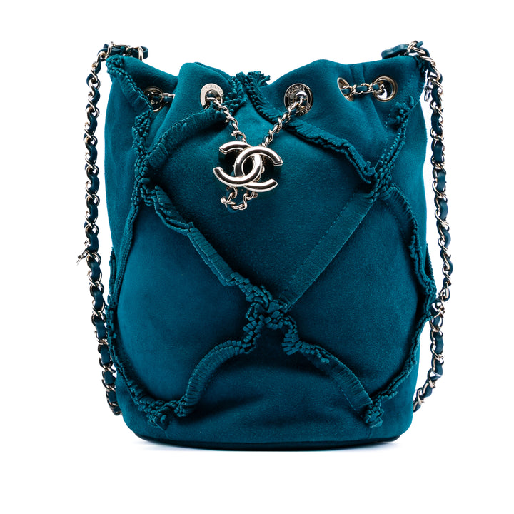 Chanel CC Daim Fringed Drawstring Bucket Sac