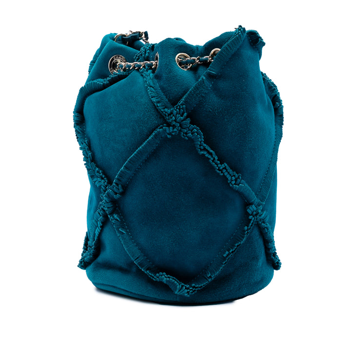 Chanel CC Daim Fringed Drawstring Bucket Sac