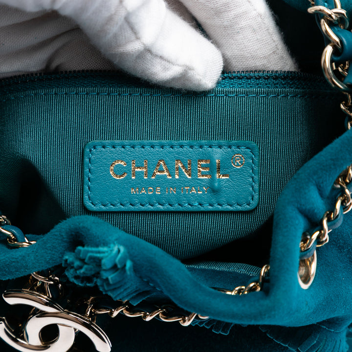 Chanel CC Daim Fringed Drawstring Bucket Sac