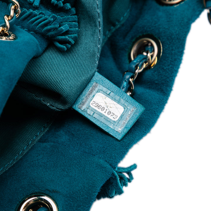 Chanel CC Daim Fringed Drawstring Bucket Sac