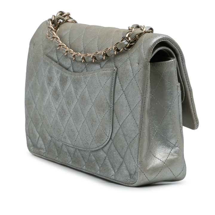 Chanel Medium Classic Iridescent Cuir de veau Double rabat Argenté
