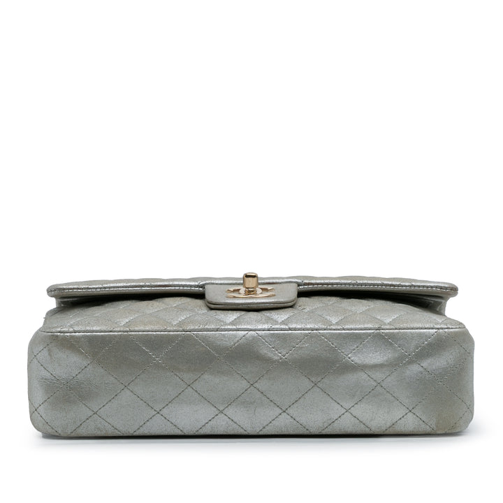 Chanel Medium Classic Iridescent Cuir de veau Double rabat Argenté