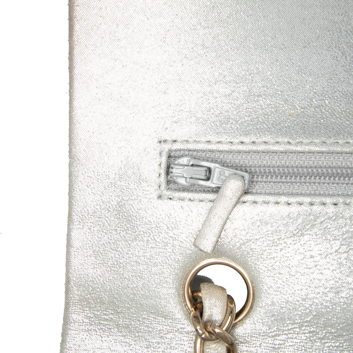 Chanel Medium Classic Iridescent Cuir de veau Double rabat Argenté