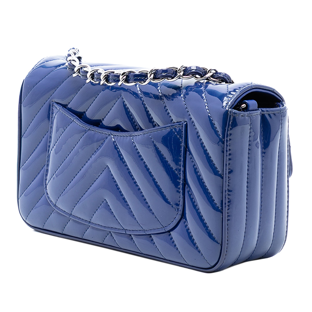 Chanel Mini Rectangular Classic Chevron Cuir verni Simple rabat