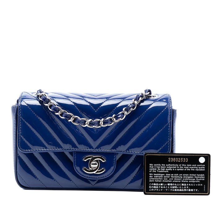 Chanel Mini Rectangular Classic Chevron Cuir verni Simple rabat