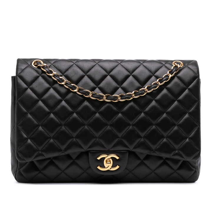 Chanel Maxi Classic Cuir d’agneau Double rabat Noir