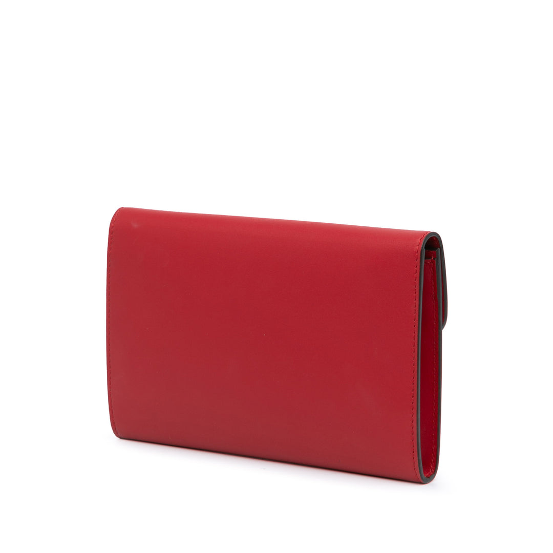 Leather Peony Pearly Wallet on Chain Red - Gaby Paris