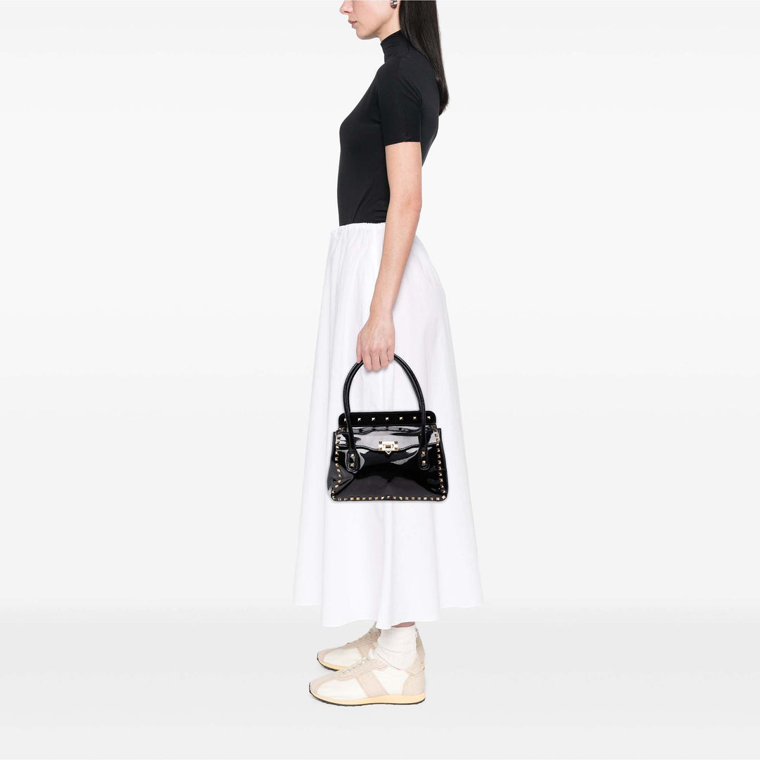 Valentino Cabas Rockstud Double Poignée à rabat Noir – vue 6 – GABY PARIS