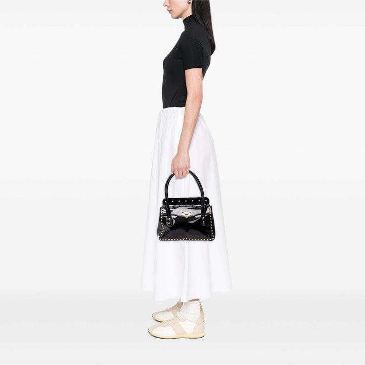Valentino Cabas Rockstud Double Poignée à rabat Noir – vue 6 – GABY PARIS