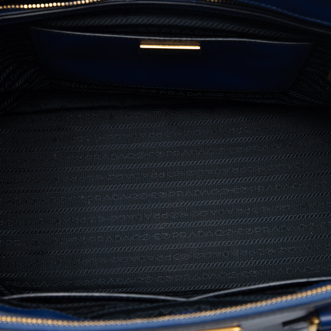 Lux Galleria Double Zippé Sac Grand Saffiano Bleu