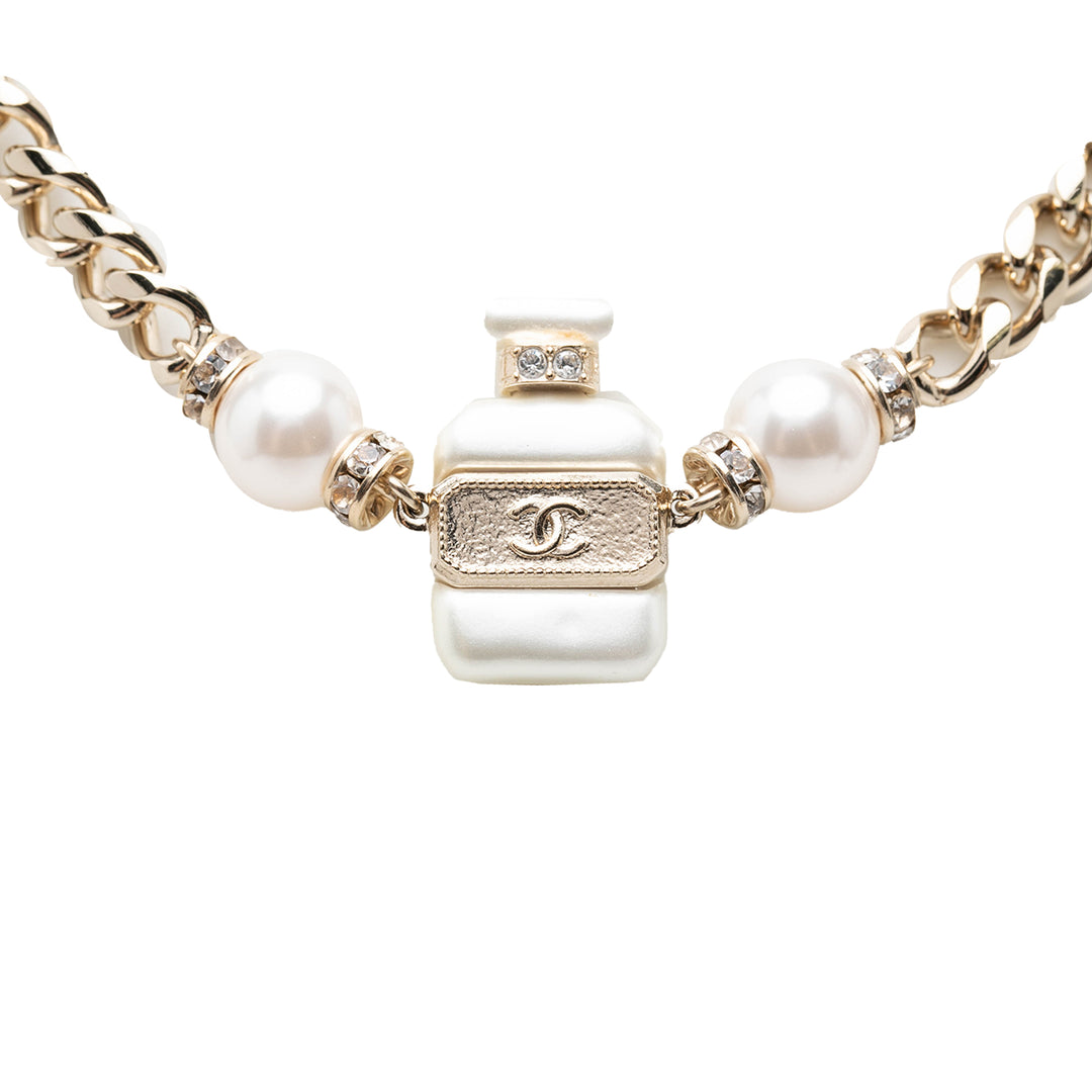 Chanel CC plaqué Perles fantaisie Strass No 5 Perfume Bottle Pendant Collier