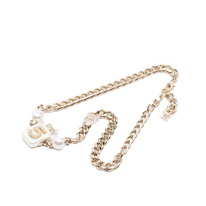Chanel CC plaqué Perles fantaisie Strass No 5 Perfume Bottle Pendant Collier