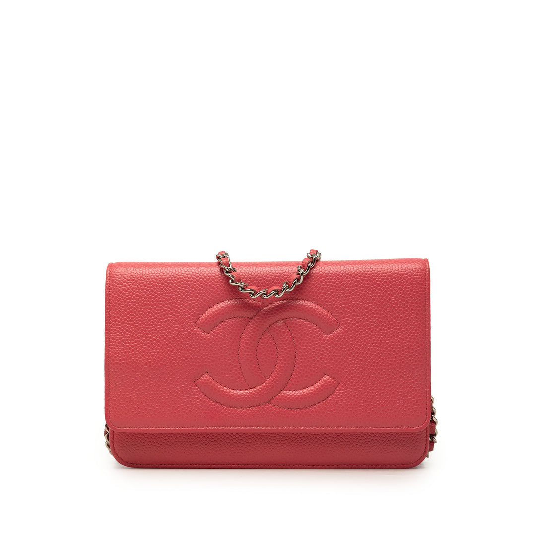 CC Wallet on Chain Cuir caviar Rose