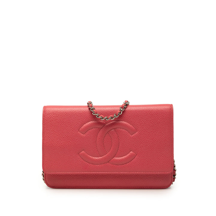 CC Wallet on Chain Cuir caviar Rose