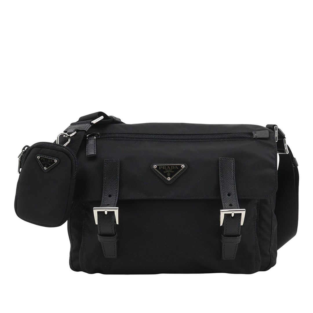 Prada Saffiano à finitions Re Nylon Zip Double Buckle Messenger Sac
